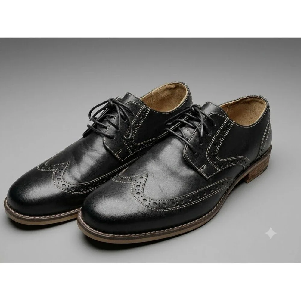 Nunn Bush Nelson Leather Wingtip Dress Shoe Black Men 8½